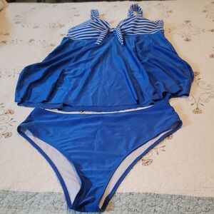 SHEIN Blue Striped Swim Set Fits Size 16